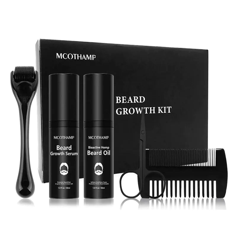 Kit de crecimiento de barba de 4 piezas para hombres con aceite potenciador del crecimiento, acondicionador sin enjuague y peine