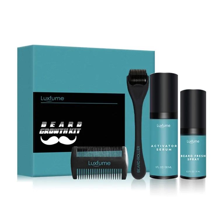 Kit de crecimiento de barba de 4 piezas para hombres con aceite potenciador del crecimiento, acondicionador sin enjuague y peine